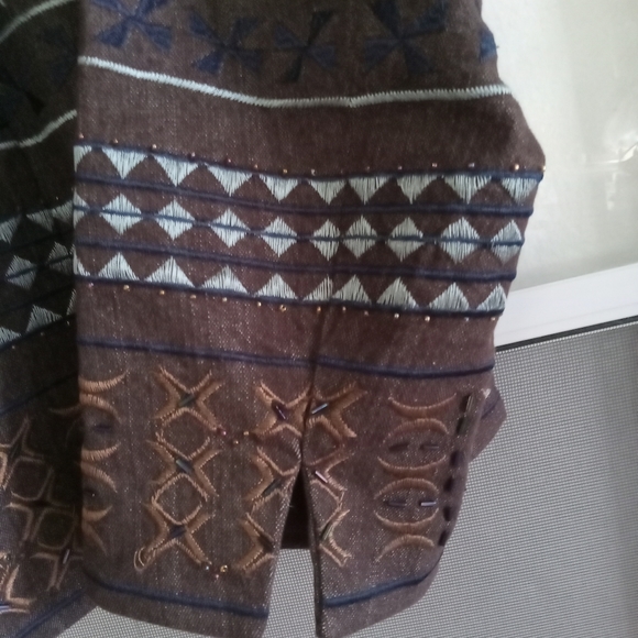 COLDWATER CREEK Blazer Brown Denim Blue Embroidery, Gems, Beaded Size 16/42 - Picture 2 of 14